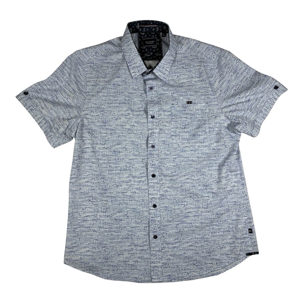 7 Diamonds Televised Mind Mens L White Blue 4 Way Stretch Performance AOP Golf